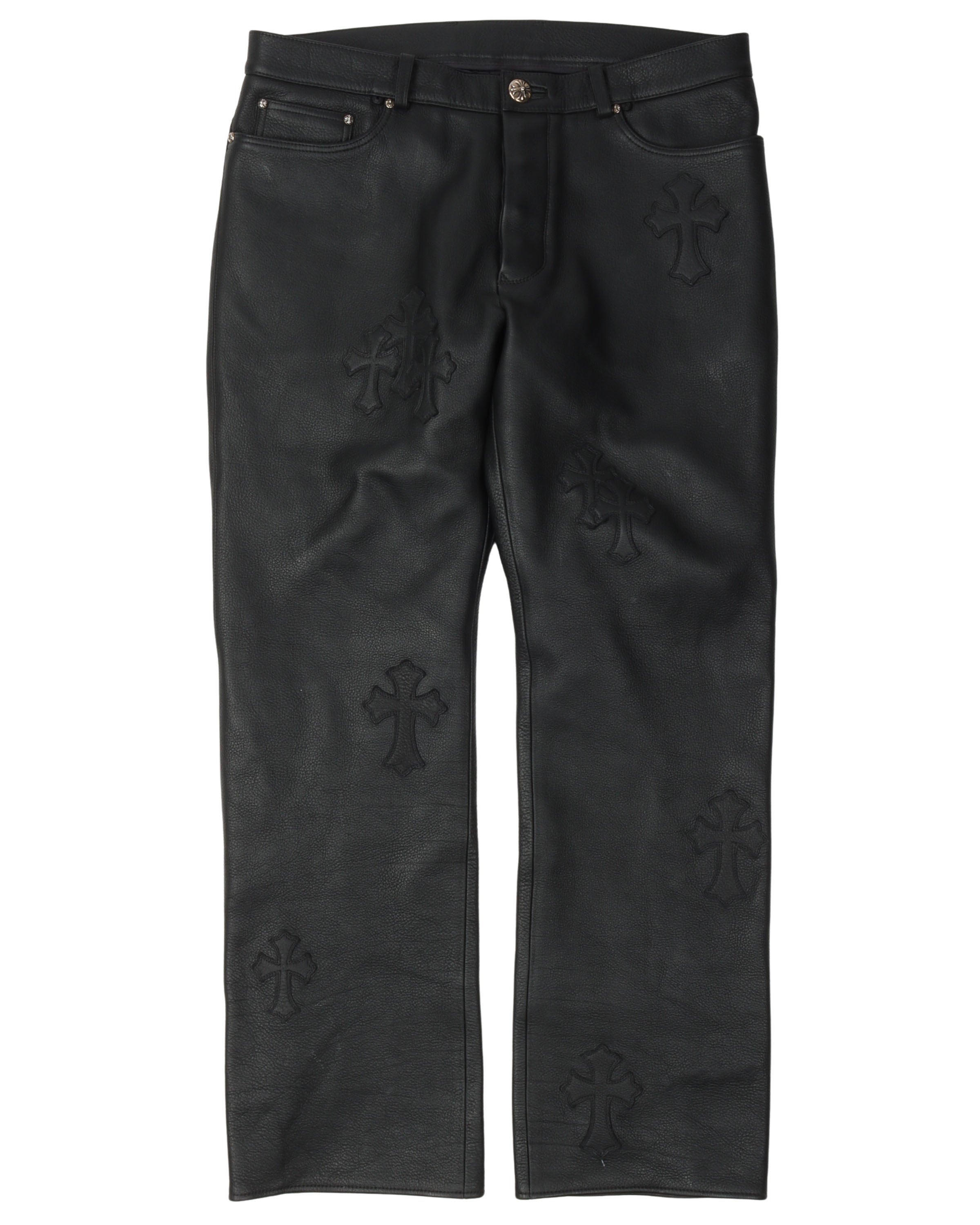 Chrome Hearts Cross Patch Leather Pants