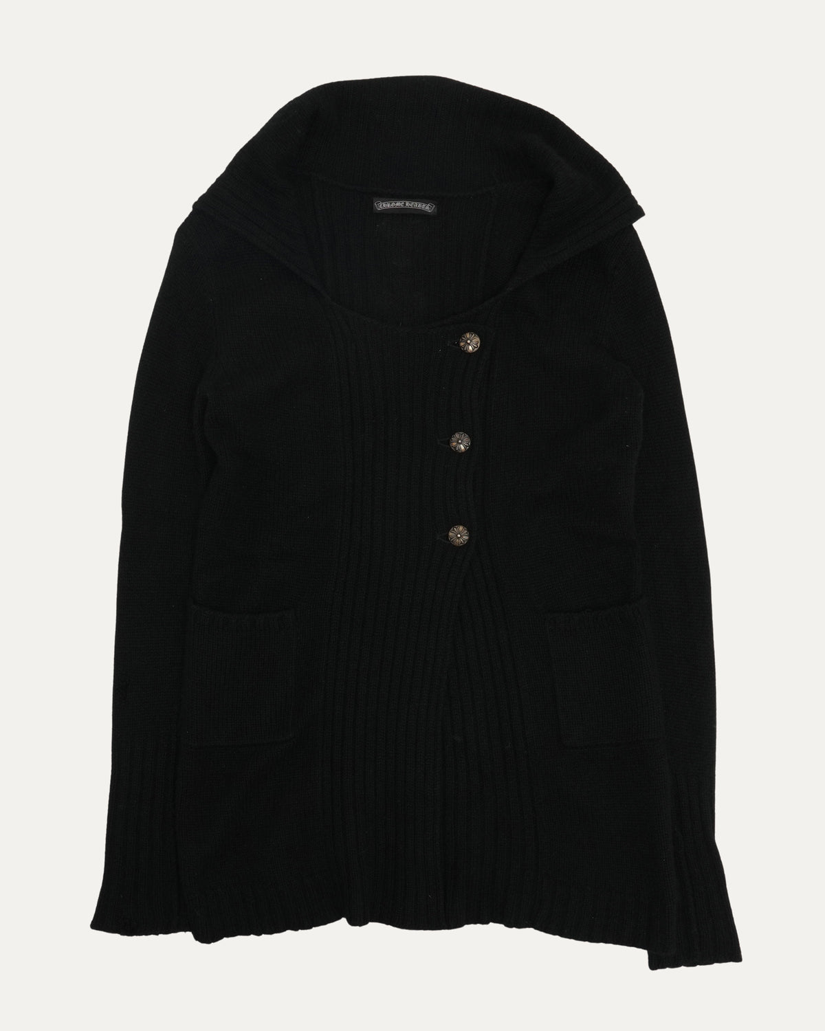 Spine Cross Patch Asymmetric Cardigan Sweater