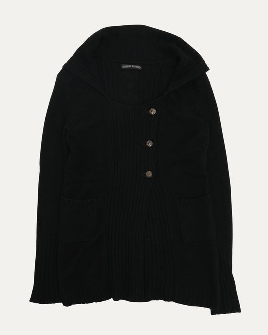 Spine Cross Patch Asymmetric Cardigan Sweater