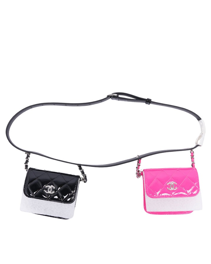 Quilted Patent Leather Double Mini Flap Waist Bag