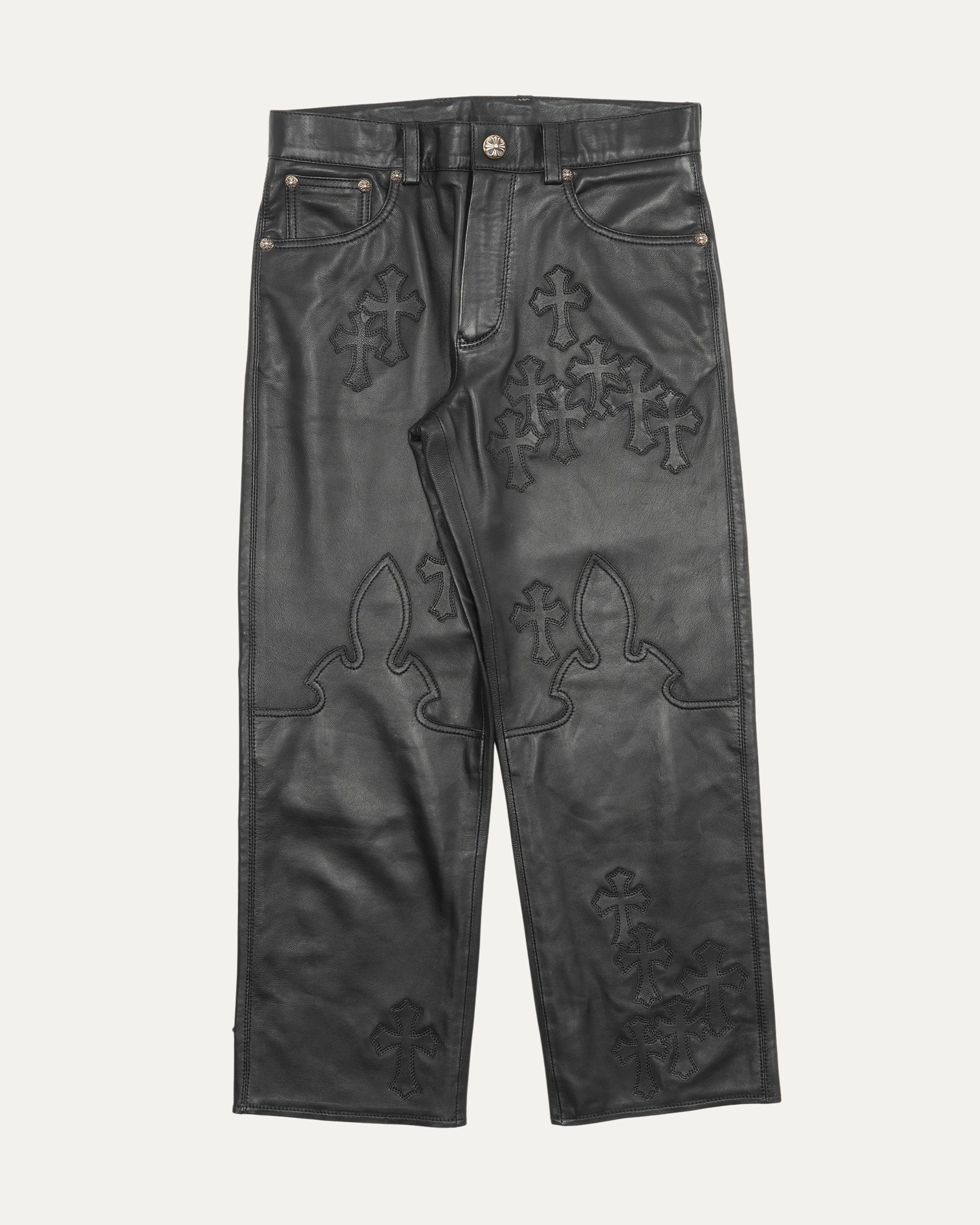 Kids Leather Cross Patch Pants