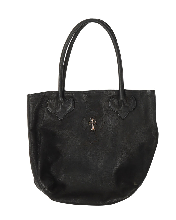 Cross Embellished Leather Tote