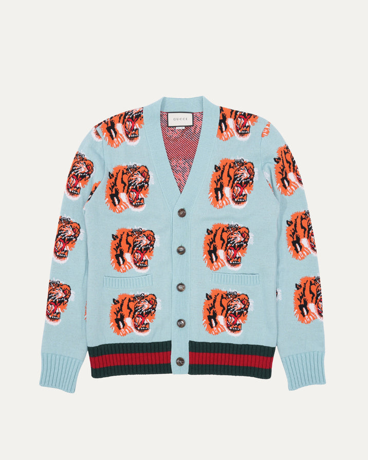 Tiger Jacquard Wool Cardigan