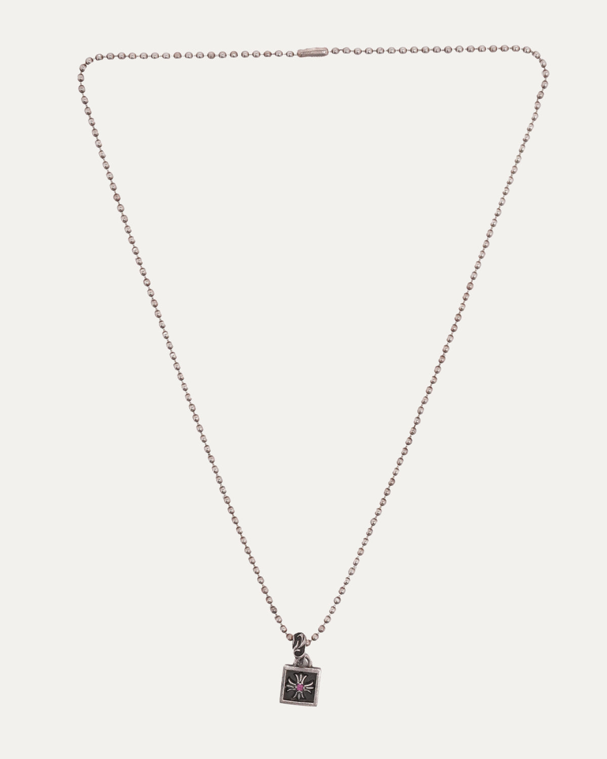 Pink Sapphire Framed Plus Cross Pendant on Ball Chain Necklace