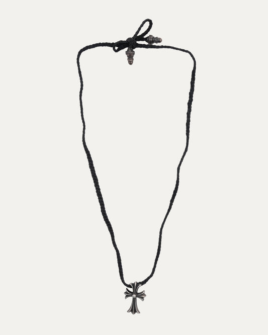 Cross Pendant on Braided Leather Necklace