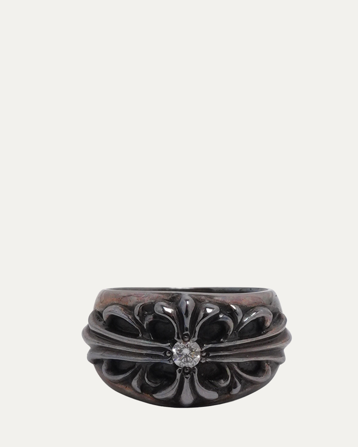 Rhodium Diamond Floral Cross Ring