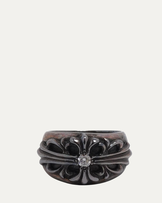 Rhodium Diamond Floral Cross Ring
