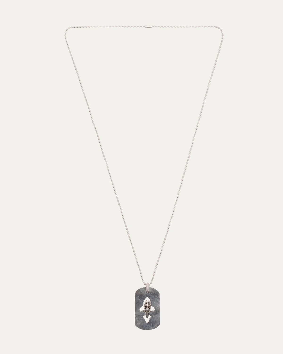 Fleur Cut Out Dagger Dog Tag Pendant on Ball Chain Necklace