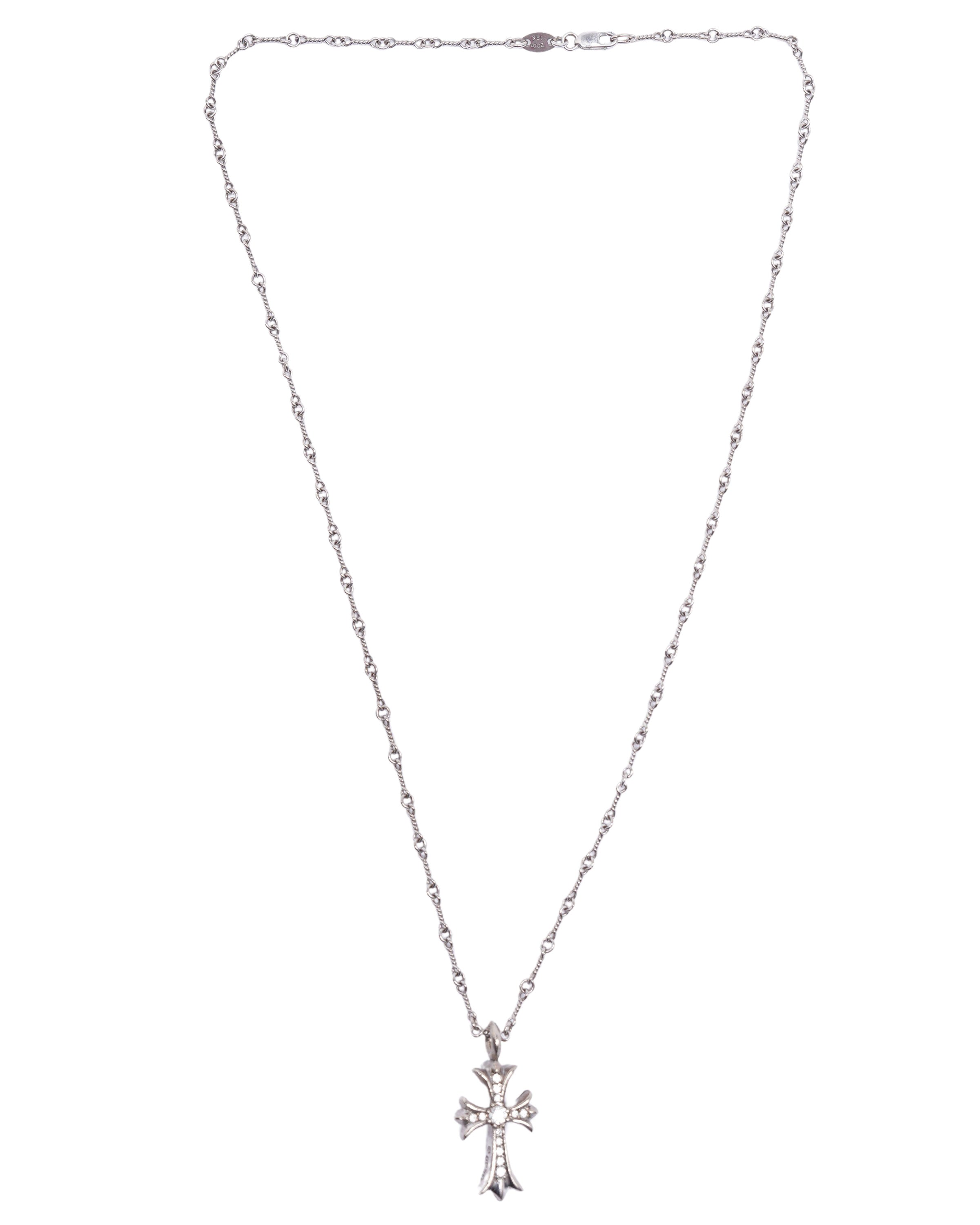 18k White Gold Diamond Cross Pendant w/ Twist Chain