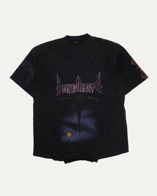 Upside Down Paris Moon Distressed T-Shirt