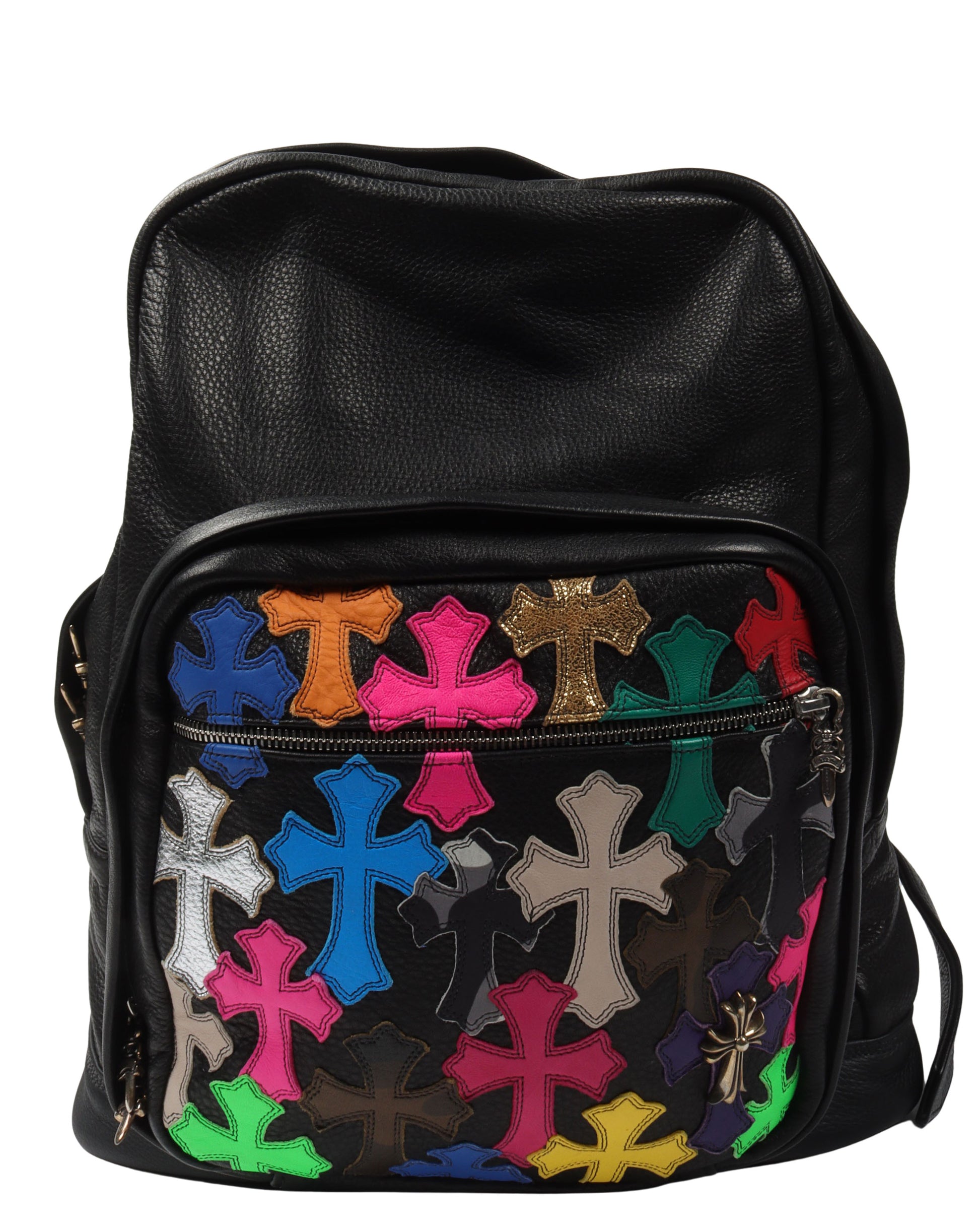 black backpack leather patches Leather Multicolor Cross Patch Backpack
