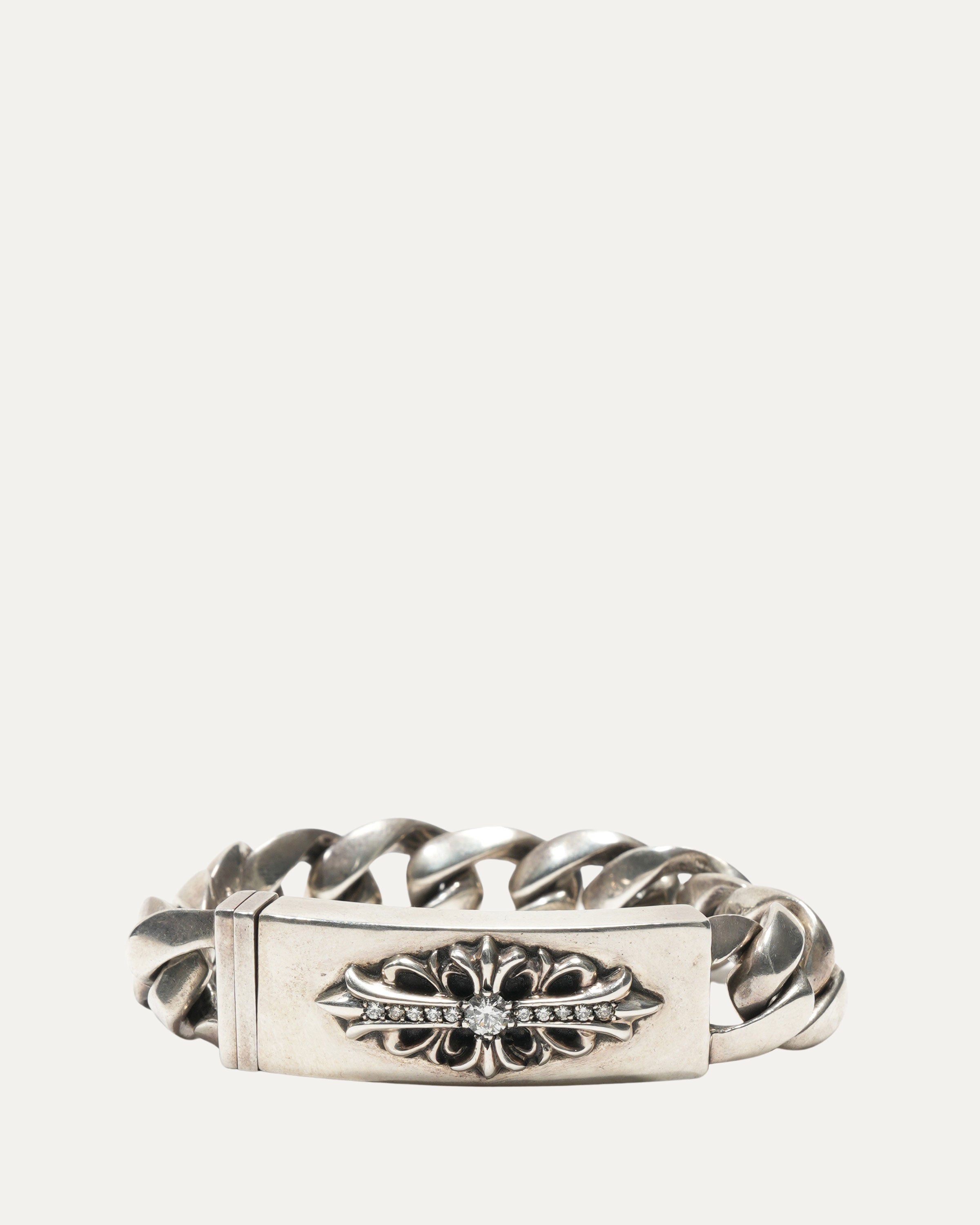 Diamond Floral Cross ID Bracelet