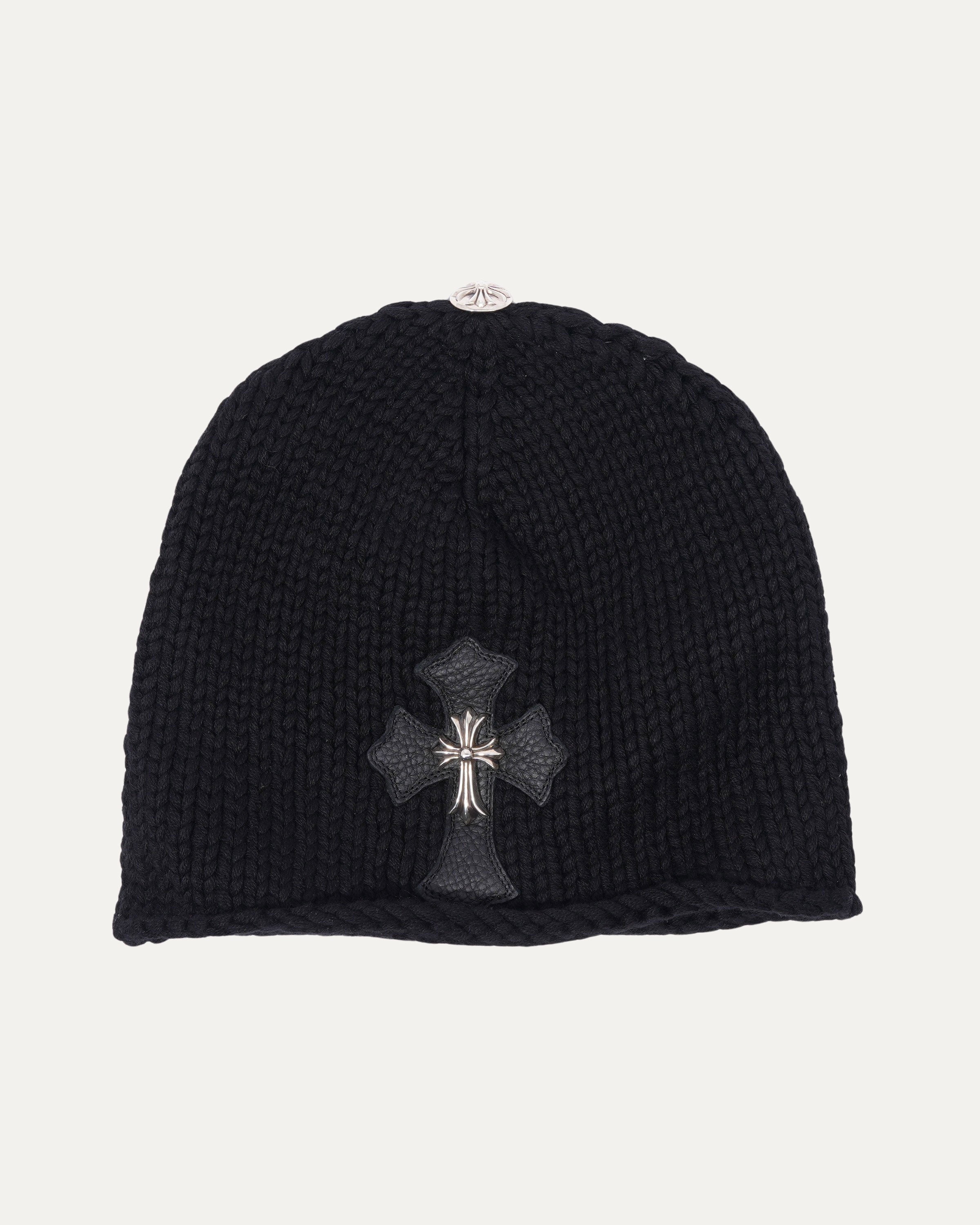 Silver Embellished Cross Patch Cashmere Beanie