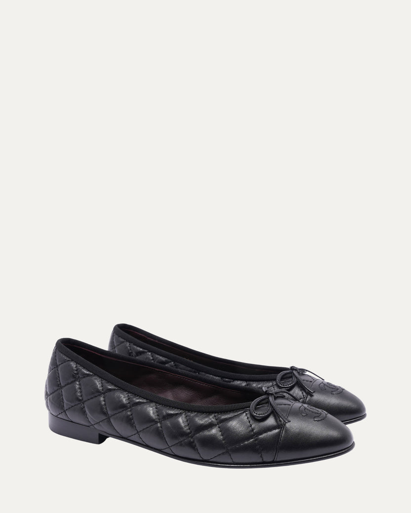 Leather Quilted Cap Toe Ballerina Flats