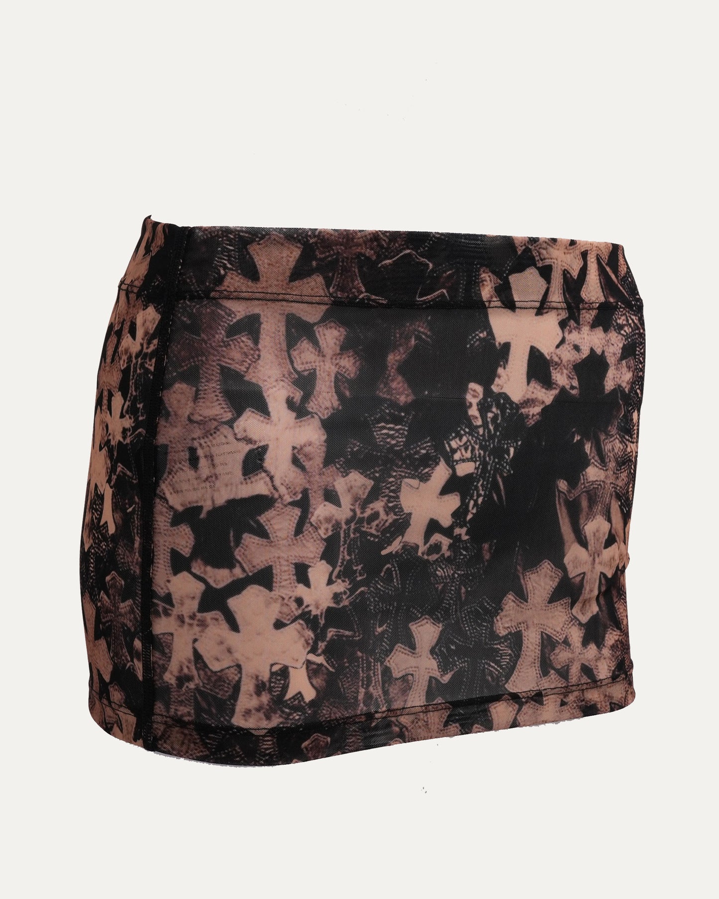 Waterfall Cross Patch Print Mesh Mini Skirt