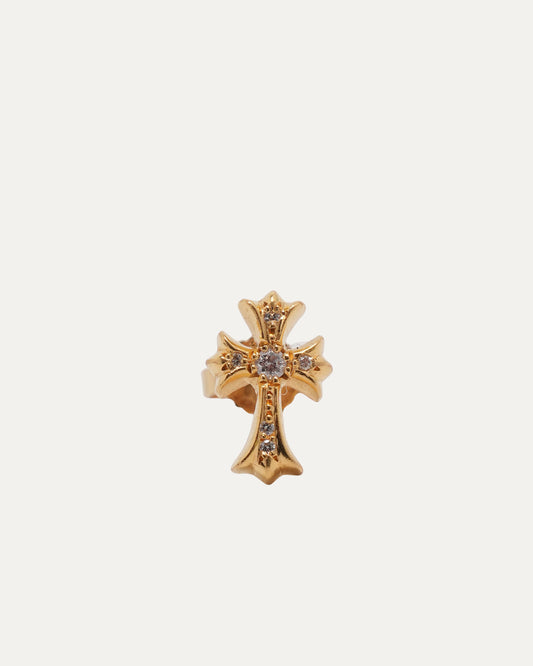 Gold Diamond 2 Fat Cross Earring