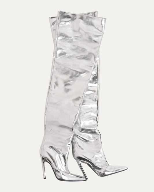 Metallic Knee High Heeled Boots