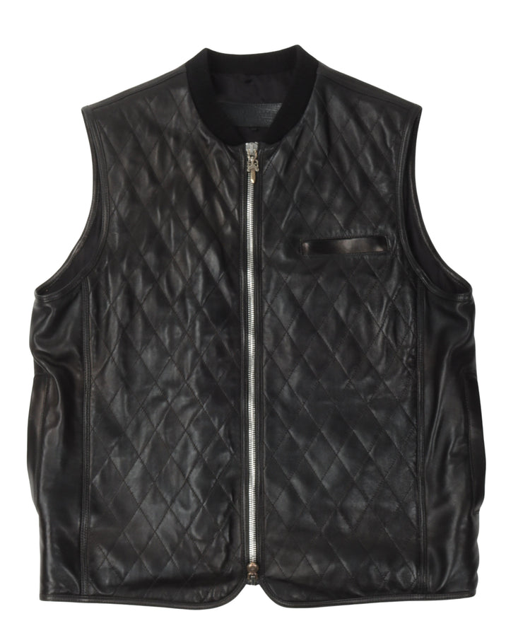 Quilted Cross Patch Leather Vest