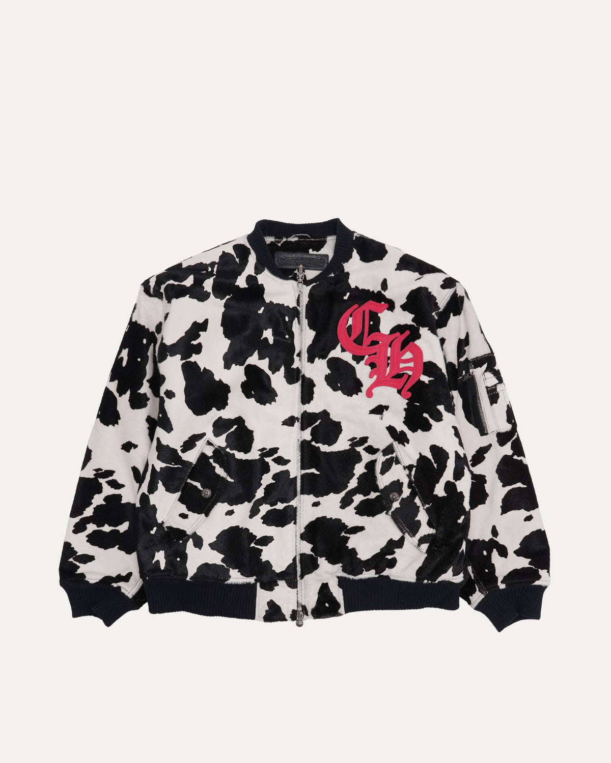Cow Print Pony Hair Leather Bomber Jacket