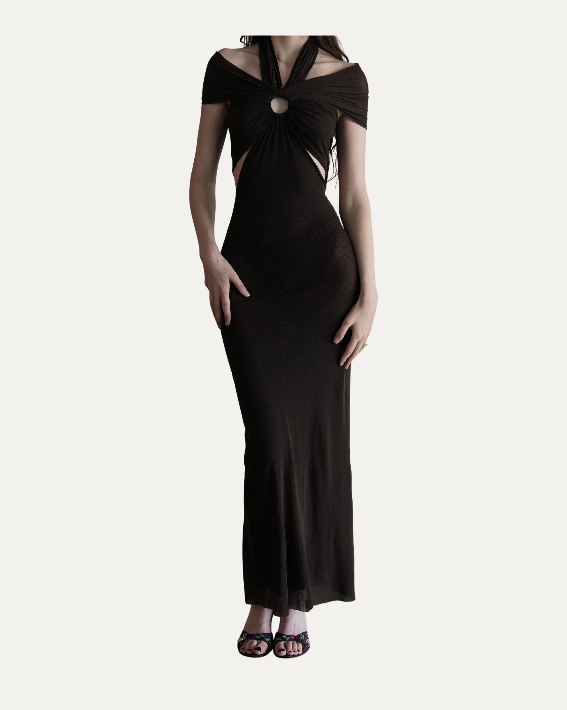 Jean Paul Gaultier Soleil SS 1999 Cutout Sheer Mesh Bodycon Maxi Dress Justin Reed Jean Paul Gaultier Soleil SS 1999 Cutout Sheer Mesh Bodycon Maxi Dress Justin Reed