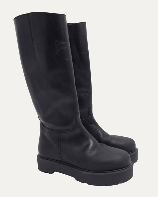 Logo Embossed Leather Boots