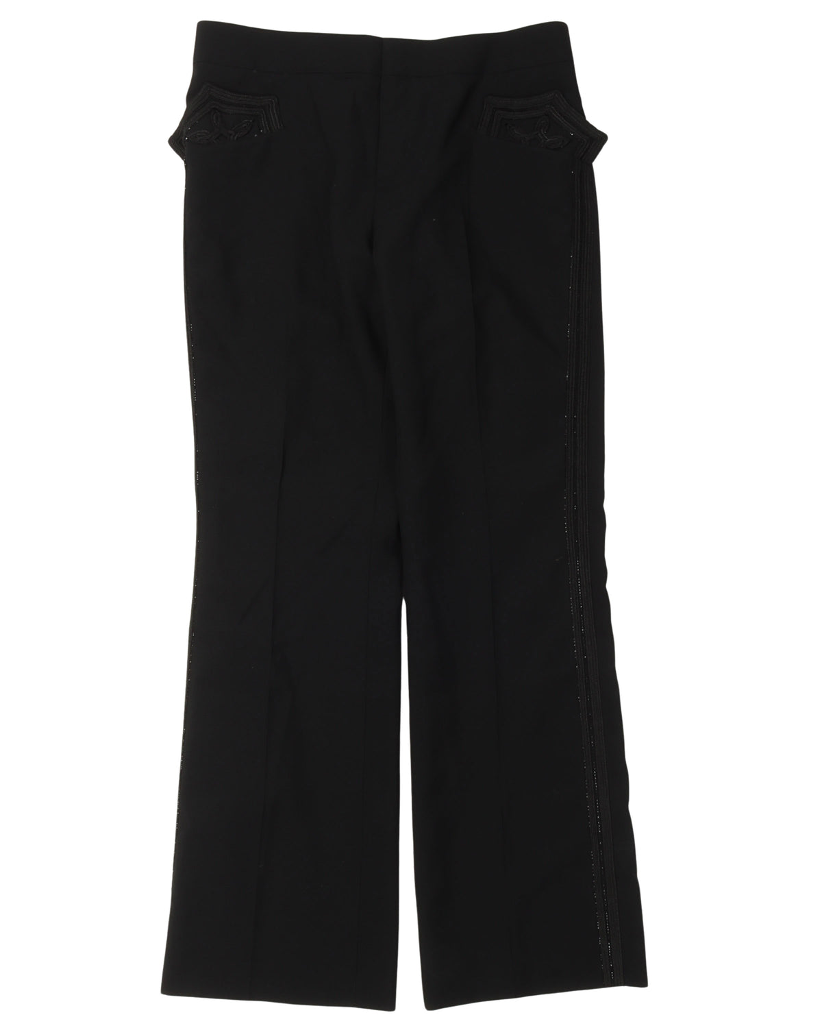 Pleated Embellished Side-Stripe Slacks