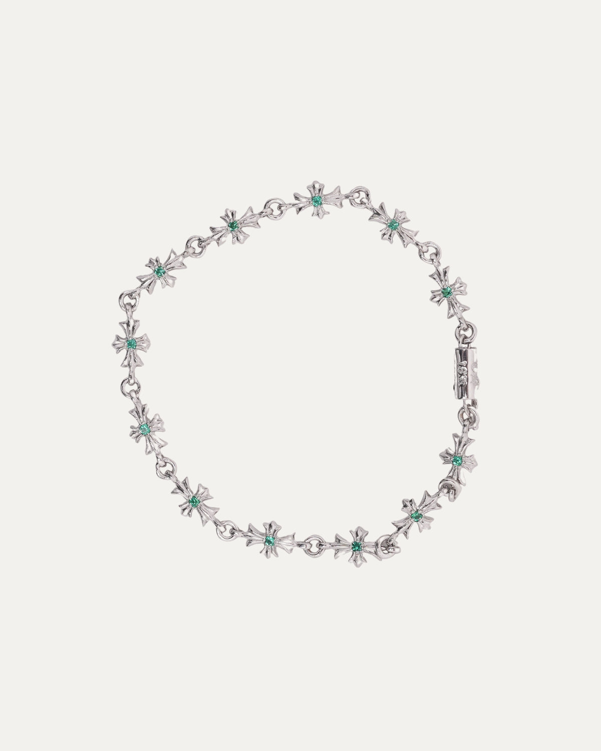 18k White Gold & Green Emerald Tiny E Bracelet