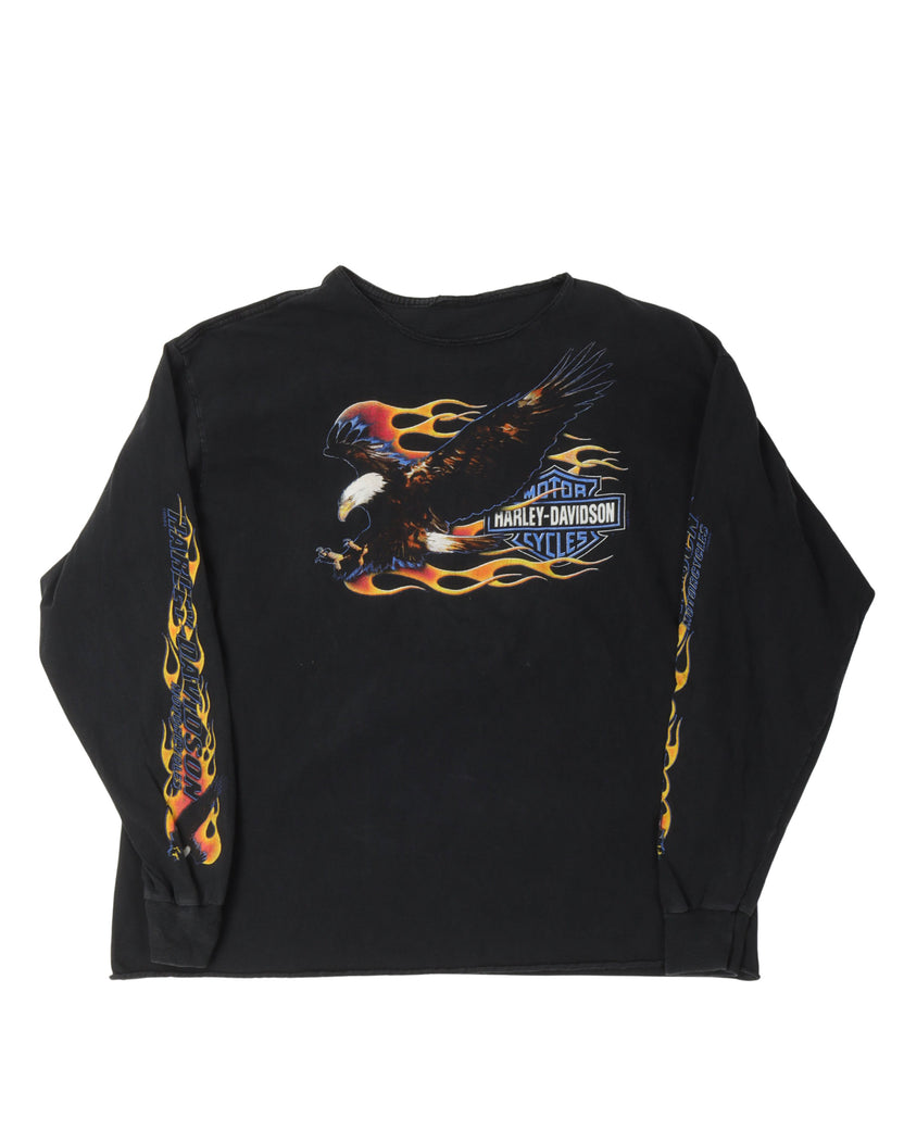 Harley Davidson Flaming Eagle Manchester Long Sleeve Quad Print T-Shirt with Removed Collar