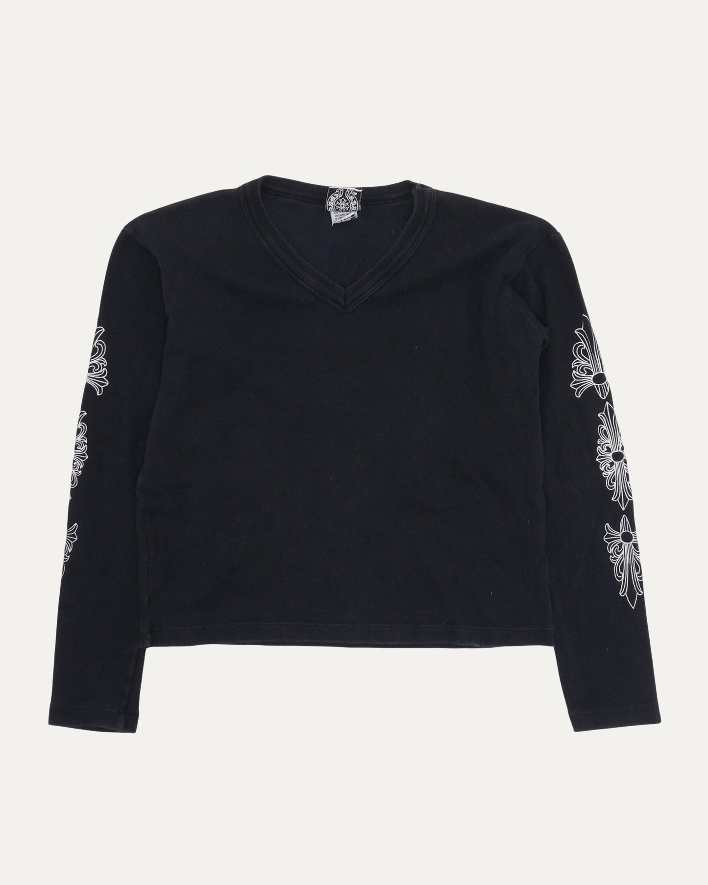 Vintage Women's Floral Cross V-Neck Long Sleeve T-Shirt