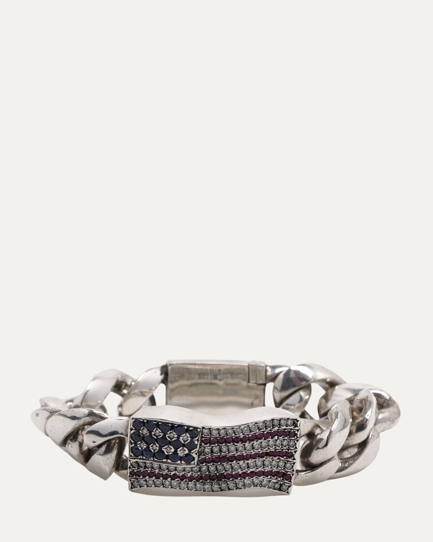 Diamond Ruby Sapphire American Flag ID Bracelet