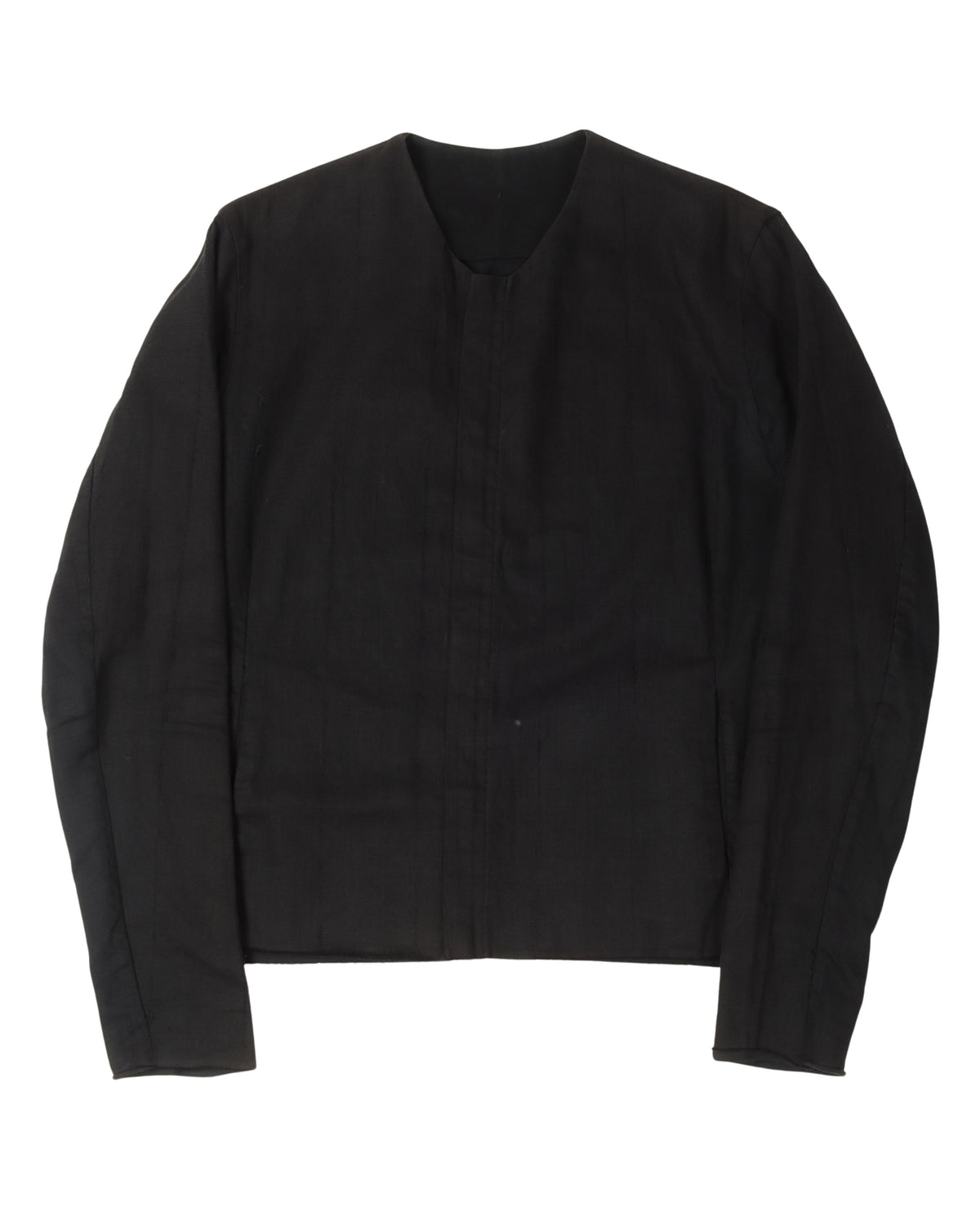 Collarless Linen Zip Up Jacket