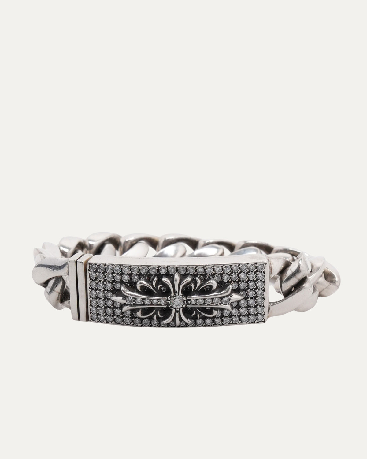 Diamond Floral Cross ID Bracelet