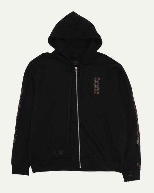 Vertical Logo Glitter Print Zip Up Hoodie