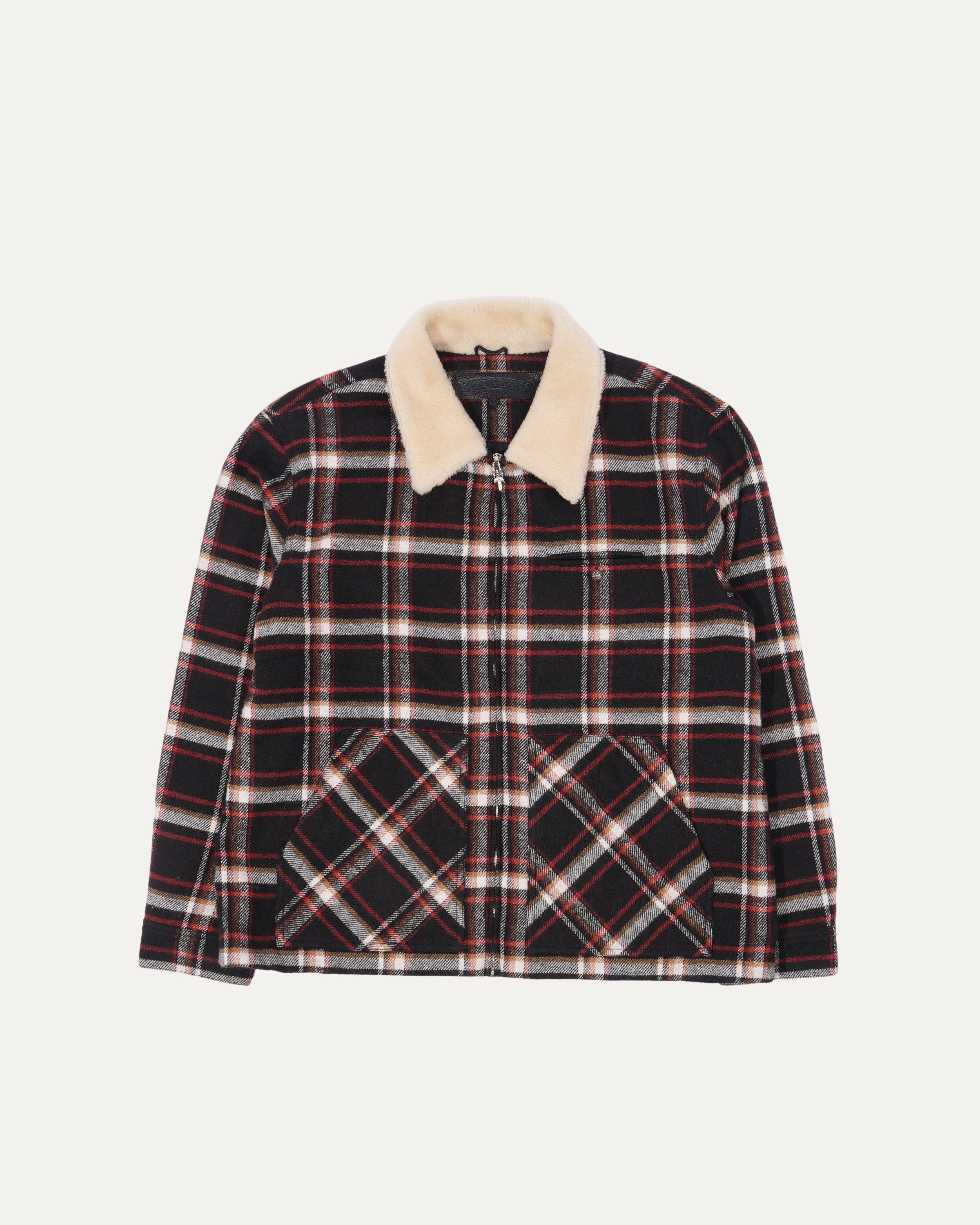 Flannel Shearling Collar Zip Up Jacket