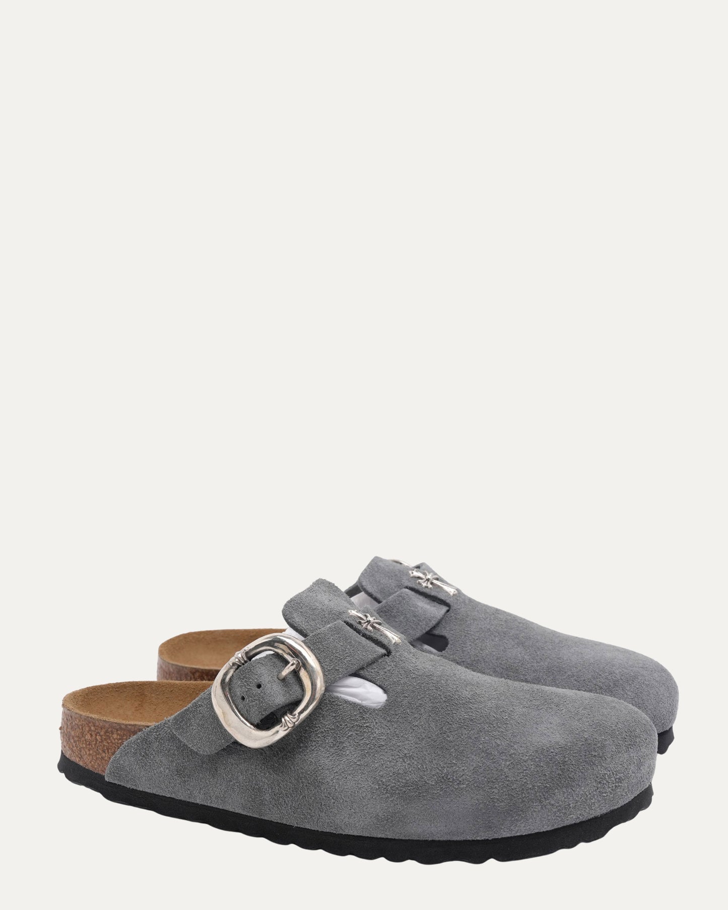 Cross Embellished Birkenstock Boston Suede Mule