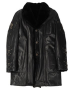 Mink Fur Leather Coat with Silver Fleur Embellishments