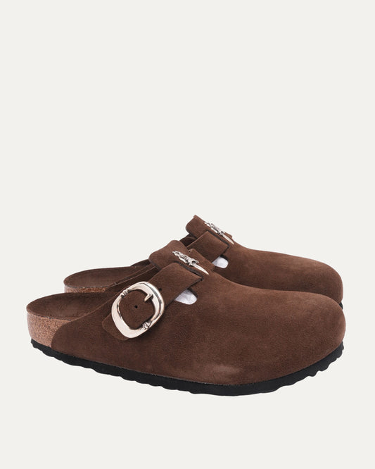 Tonal Footbed Dagger Embellished Birkenstock Boston Suede Mule