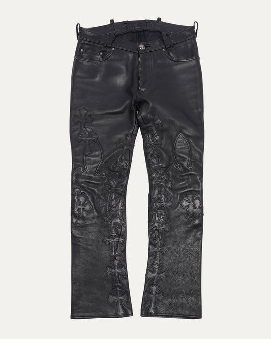 Leather Cross Patch Fleur Knee Pants