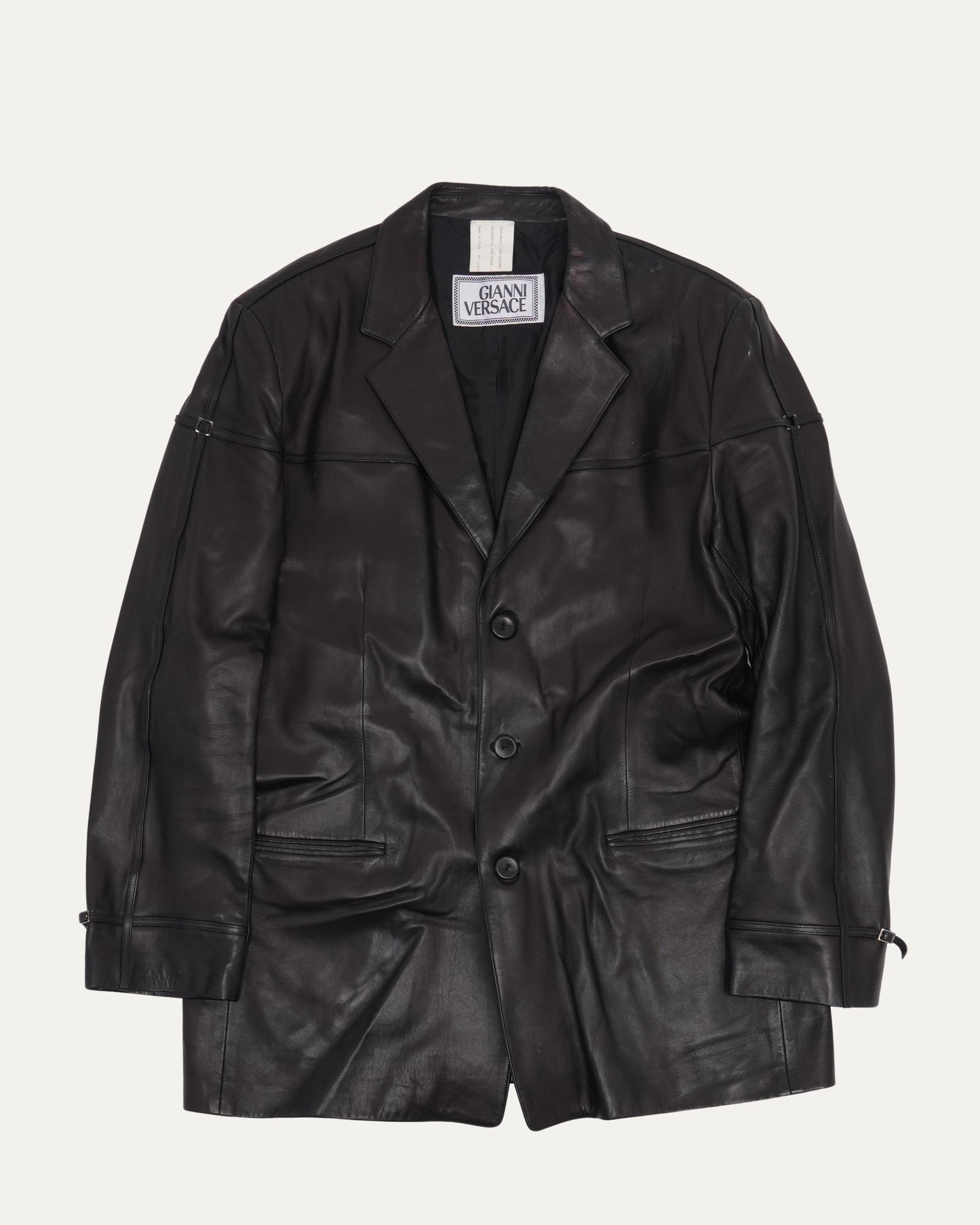 Buckle Accented Leather Blazer