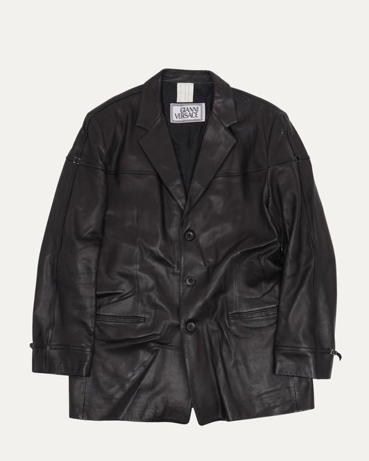 Buckle Accented Leather Blazer