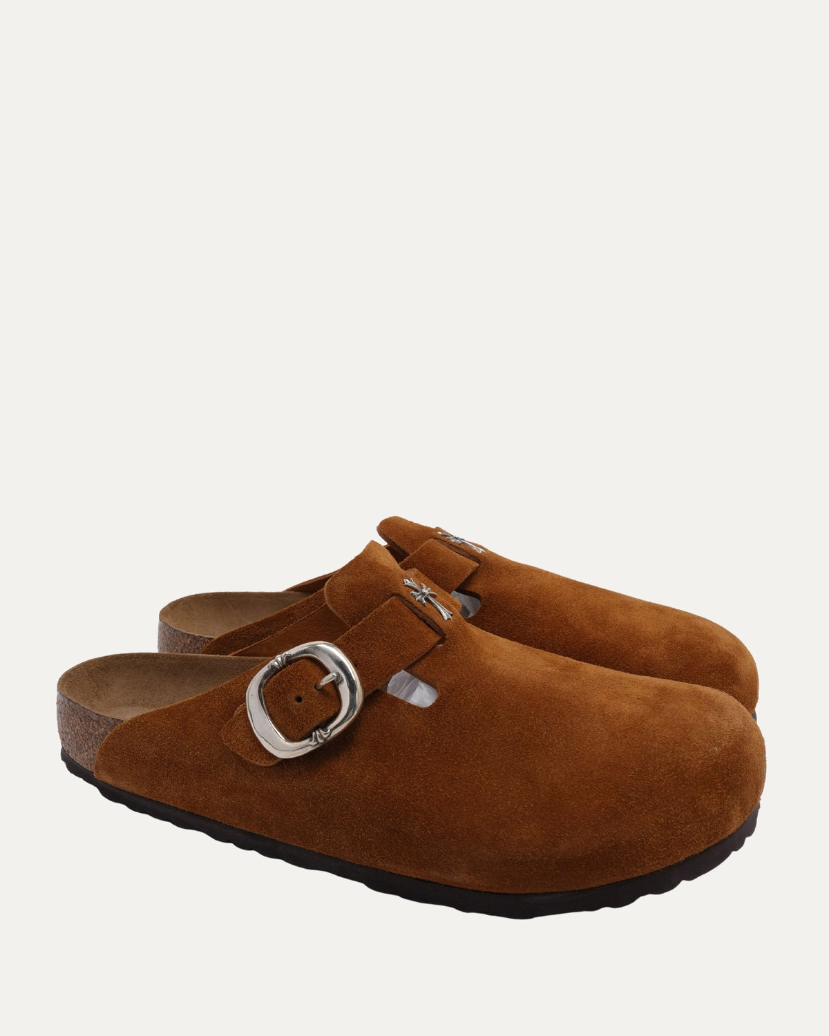 Cross Embellished Birkenstock Boston Suede Mule