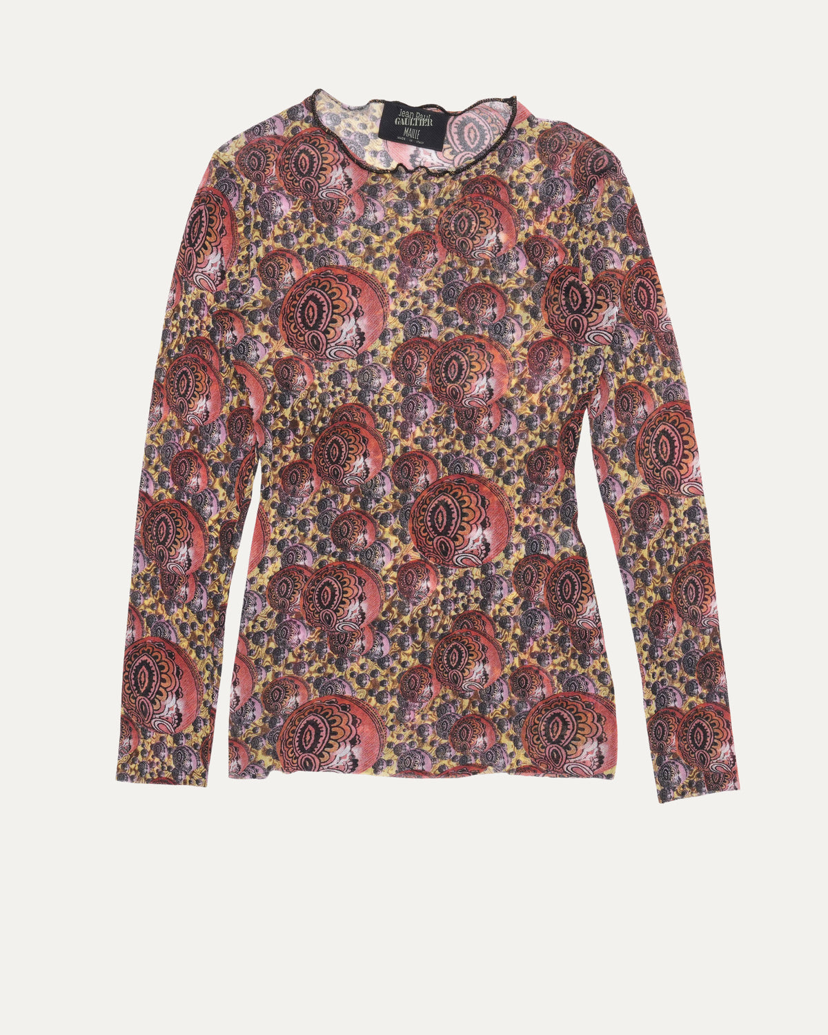 Kaleidoscope Print Long Sleeve Mesh Top