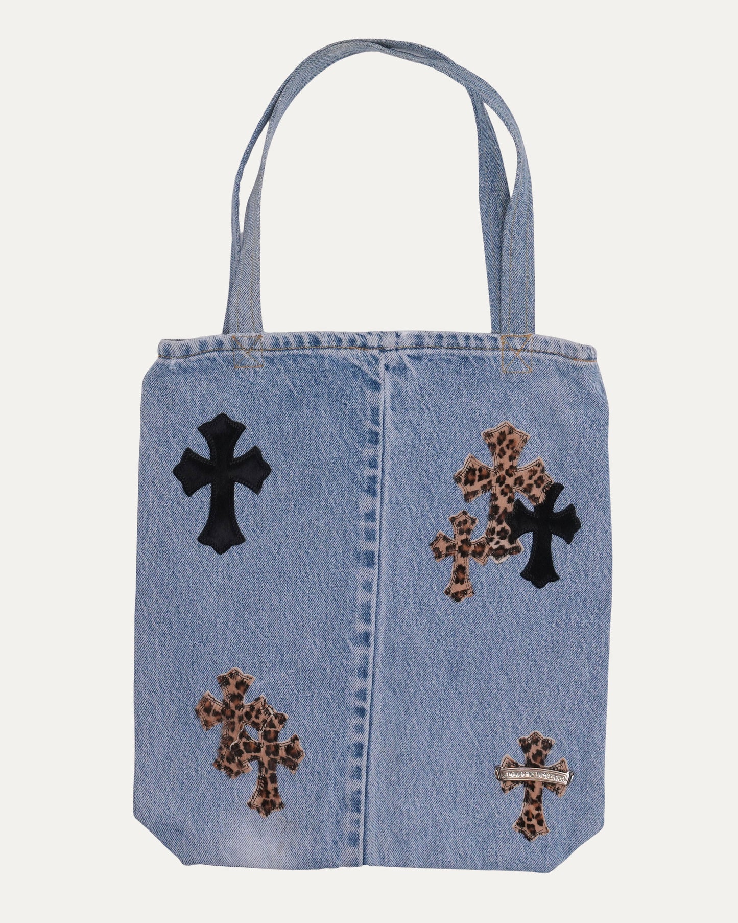 Denim Cross Patch Tote Bag