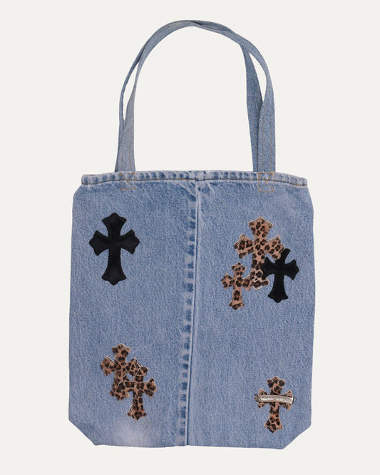 Denim Cross Patch Tote Bag