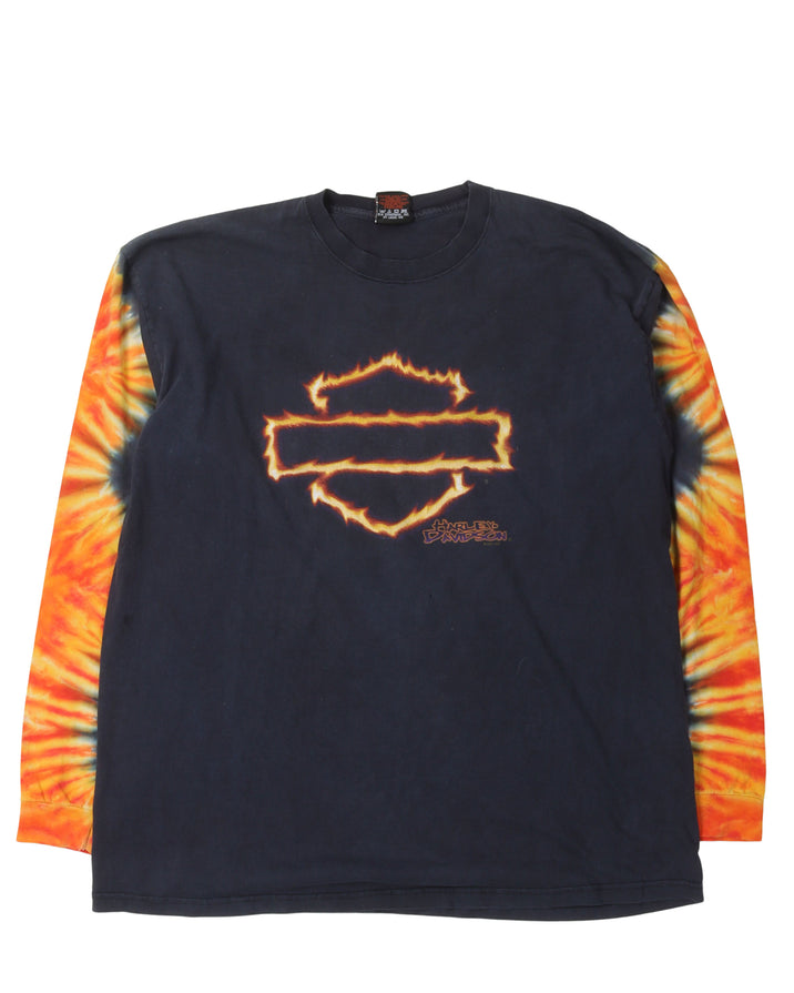 Harley Davidson Flaming Shield Tie Dye Sleeve T-Shirt
