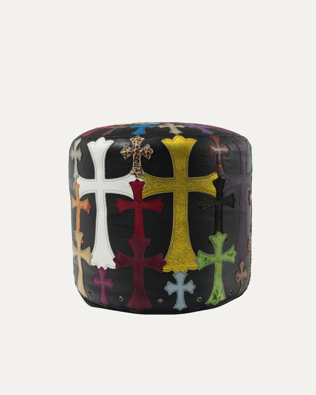 Leather Multicolor Cross Patch Stool