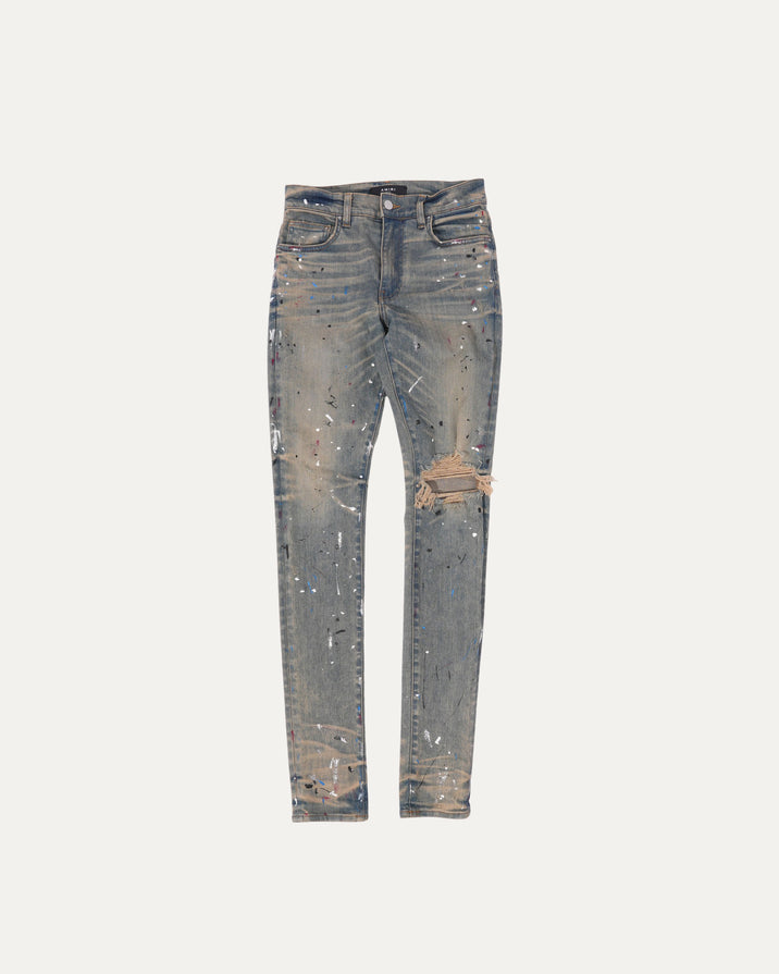 Distressed Knee Paint Splatter Jeans