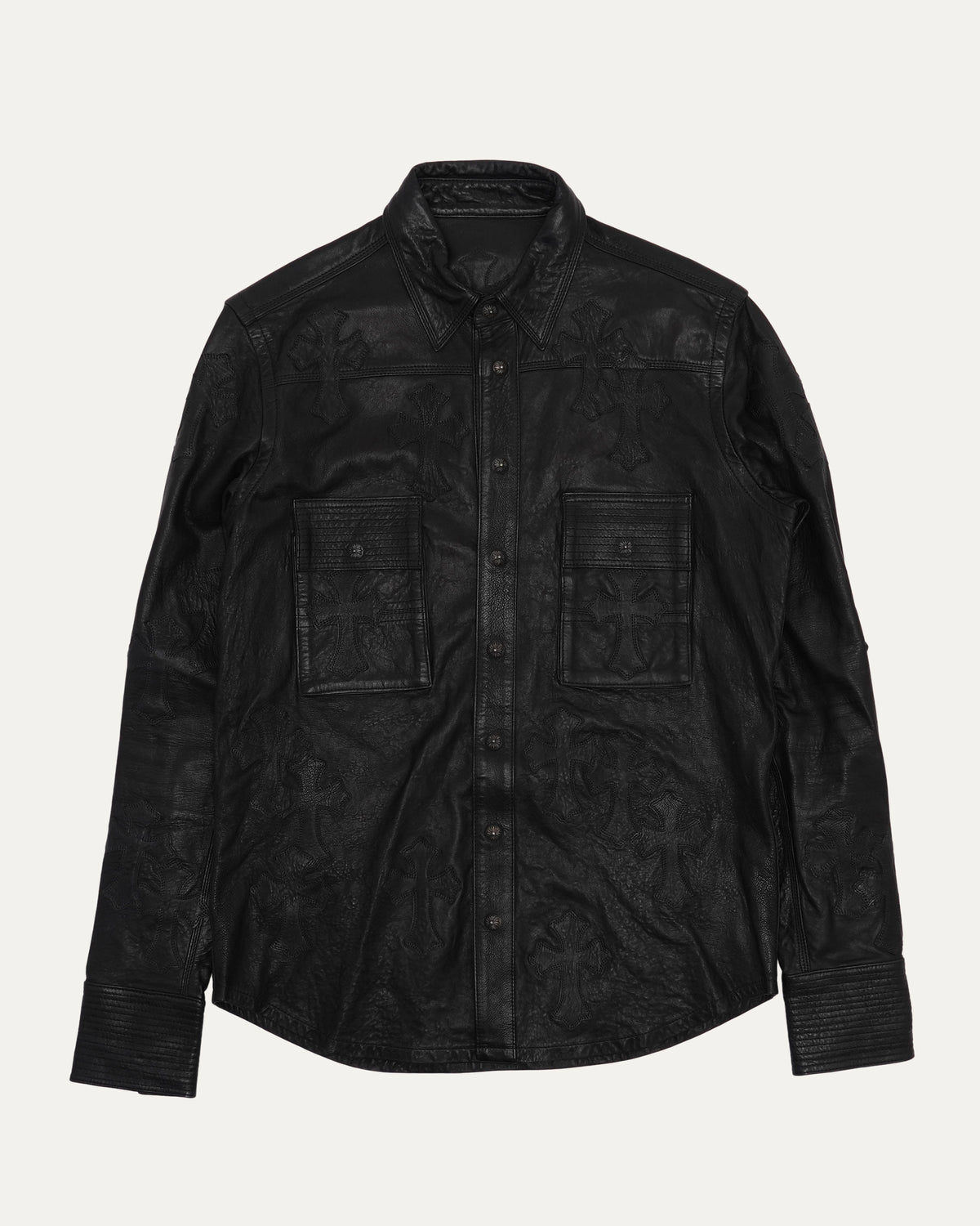 Fleur Yoke Leather Cross Patch Military Shirt