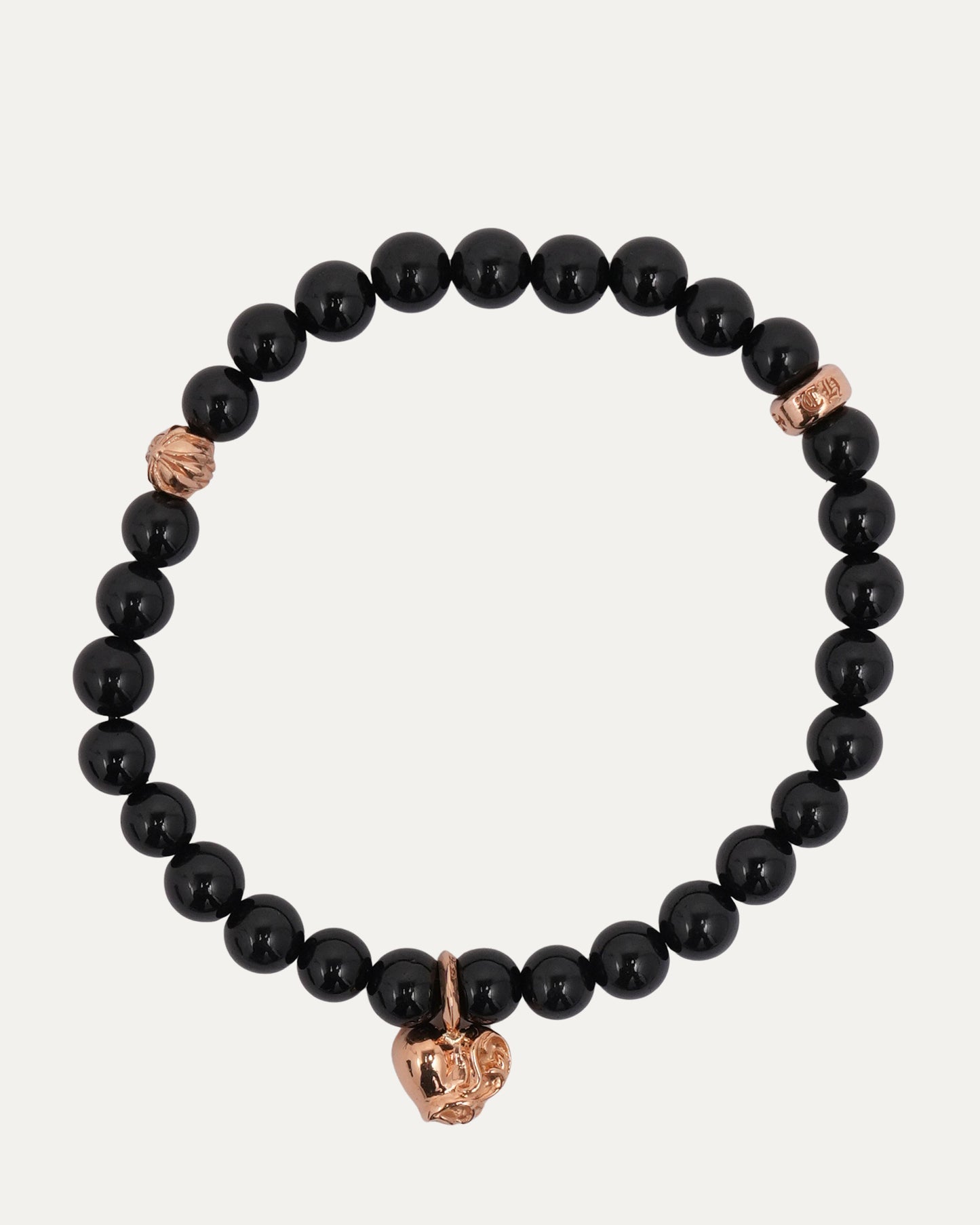Small Gold Heart Multi Charm Onyx Bead Bracelet
