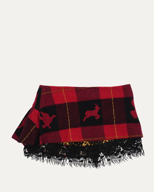 FW 2004 Flannel Micro Mini Skirt with Lace Bustle